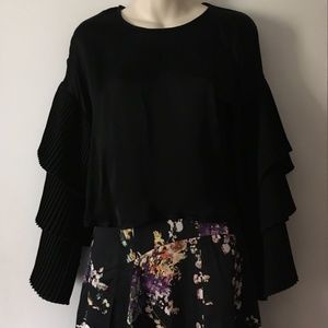 Last Chance! ISLA Australia Black Top - Three Tier Fan Pleat Sleeves S